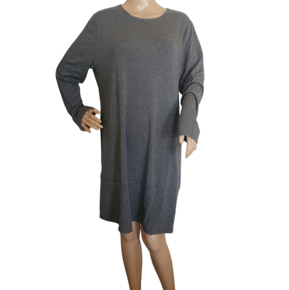 J. Jill Pure Jill Luxe Tencel Tunic Gray Dress Size L Pockets Long Sleeve Casual